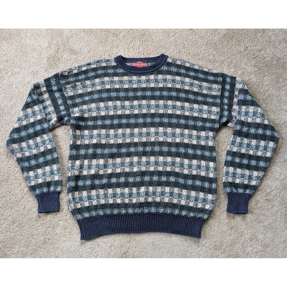 Vintage Stone Haven Sweater Mens Size Large Ramie Cotton Geometric‎ 3D Knit